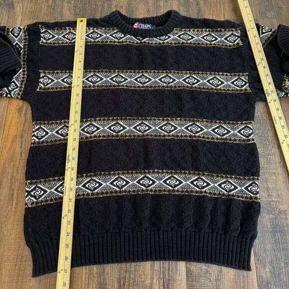 VTG CHAPS Ralph Lauren Chunky Sweater Crewneck Western Aztec USA Made Size Large - Picture 12 of 16
